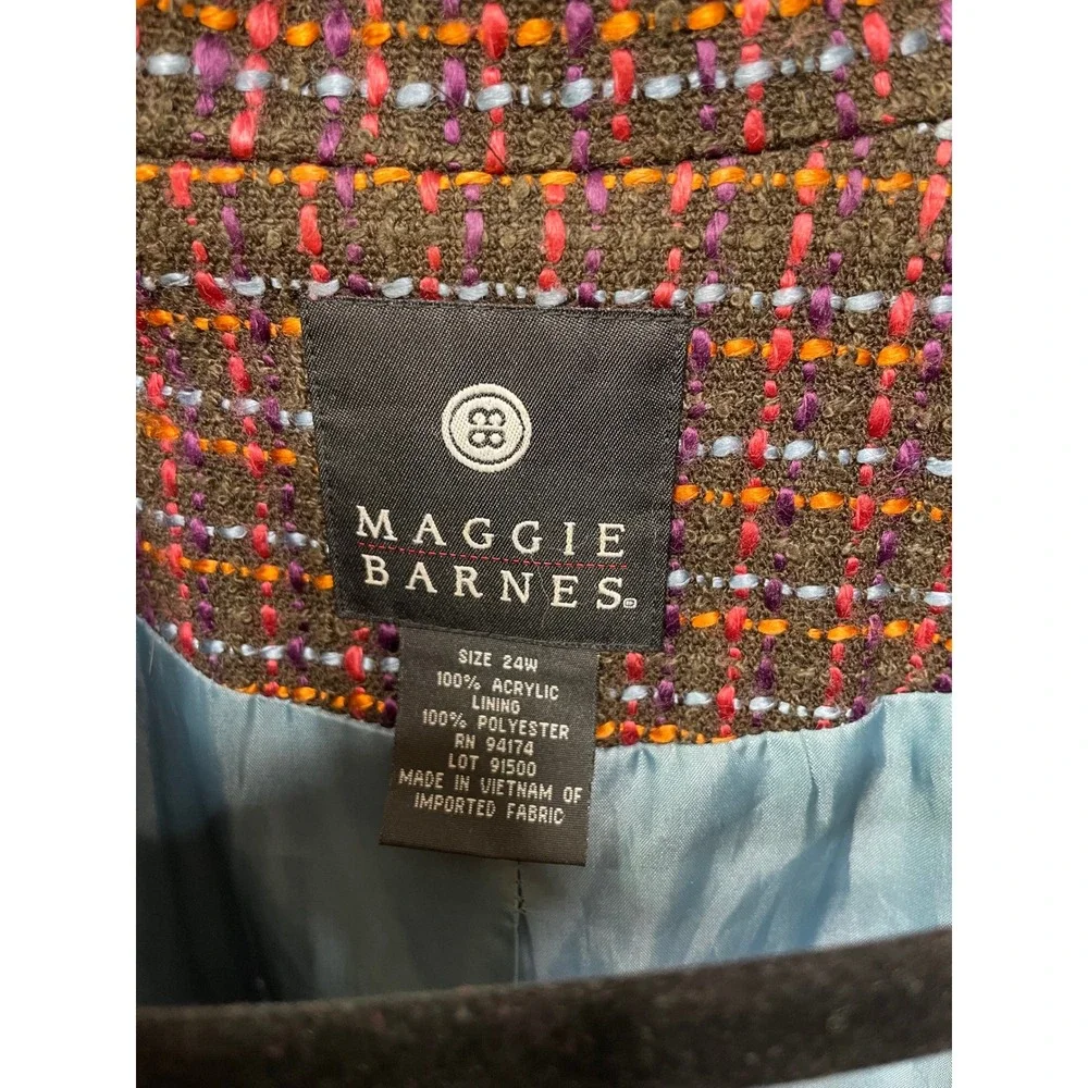 Maggie‎ Barnes Tweed Blazer Plus 24W Multicolor Jacket Zipper Academia Heritage